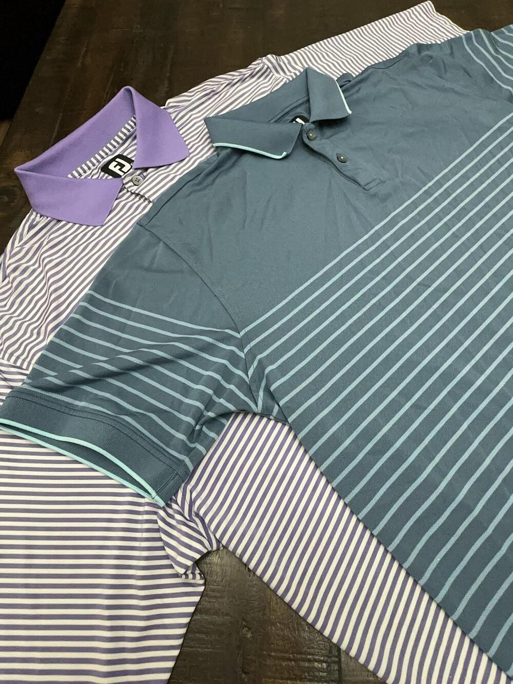 Lot Of 2 FootJoy Polo Shirt Mens Large Striped Golf Performance Jersey Stretch